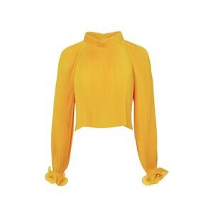TIBI Pleated Cropped High Neck Top in Sunday Yellow Sz XS